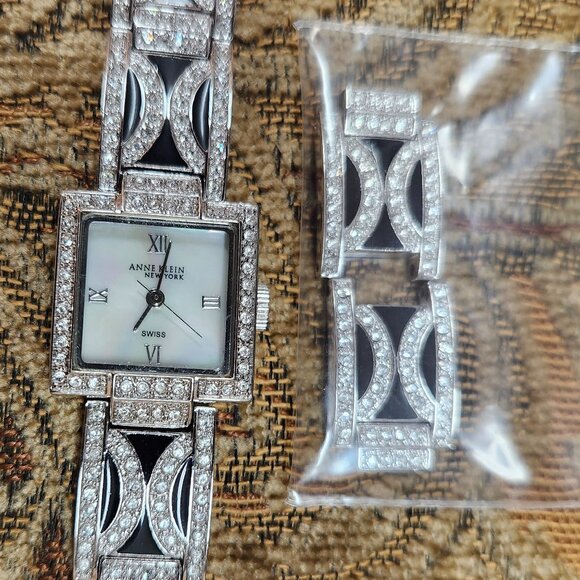 Anne Klein Women 12/1443 MOP Dial Swiss Full Pave Quartz Analog Watch 6 3/4" - Picture 2 of 14